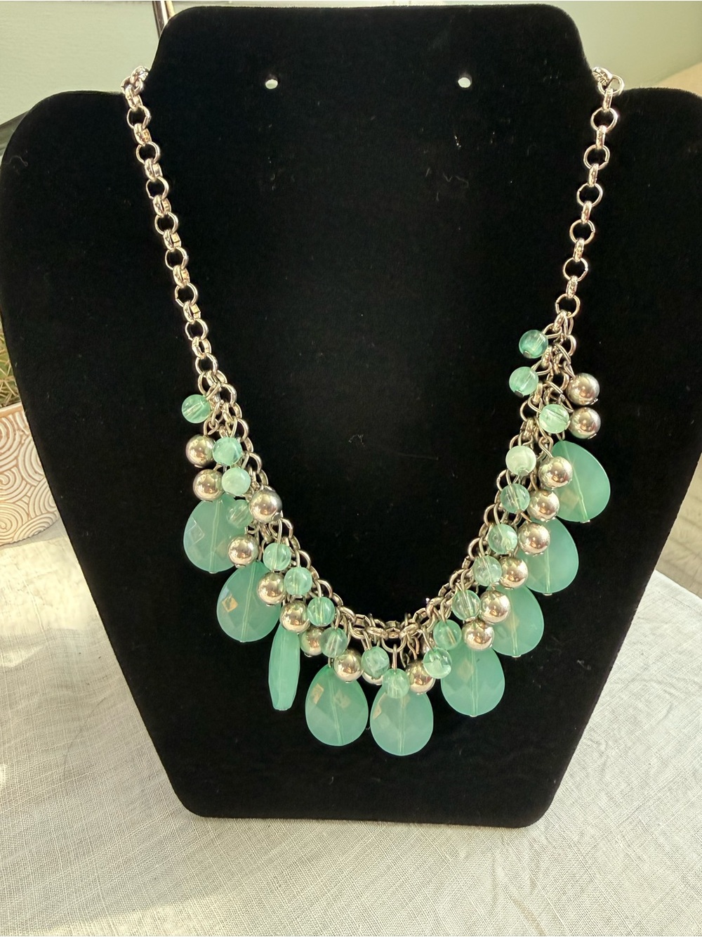 Fashion Statement Teal Beaded Drop Necklace - Women Jewelry